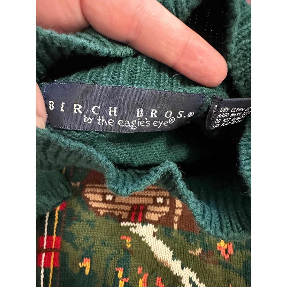 vtg birch bros by eagle eye green embroidered turtleneck sweater large - Picture 8 of 8